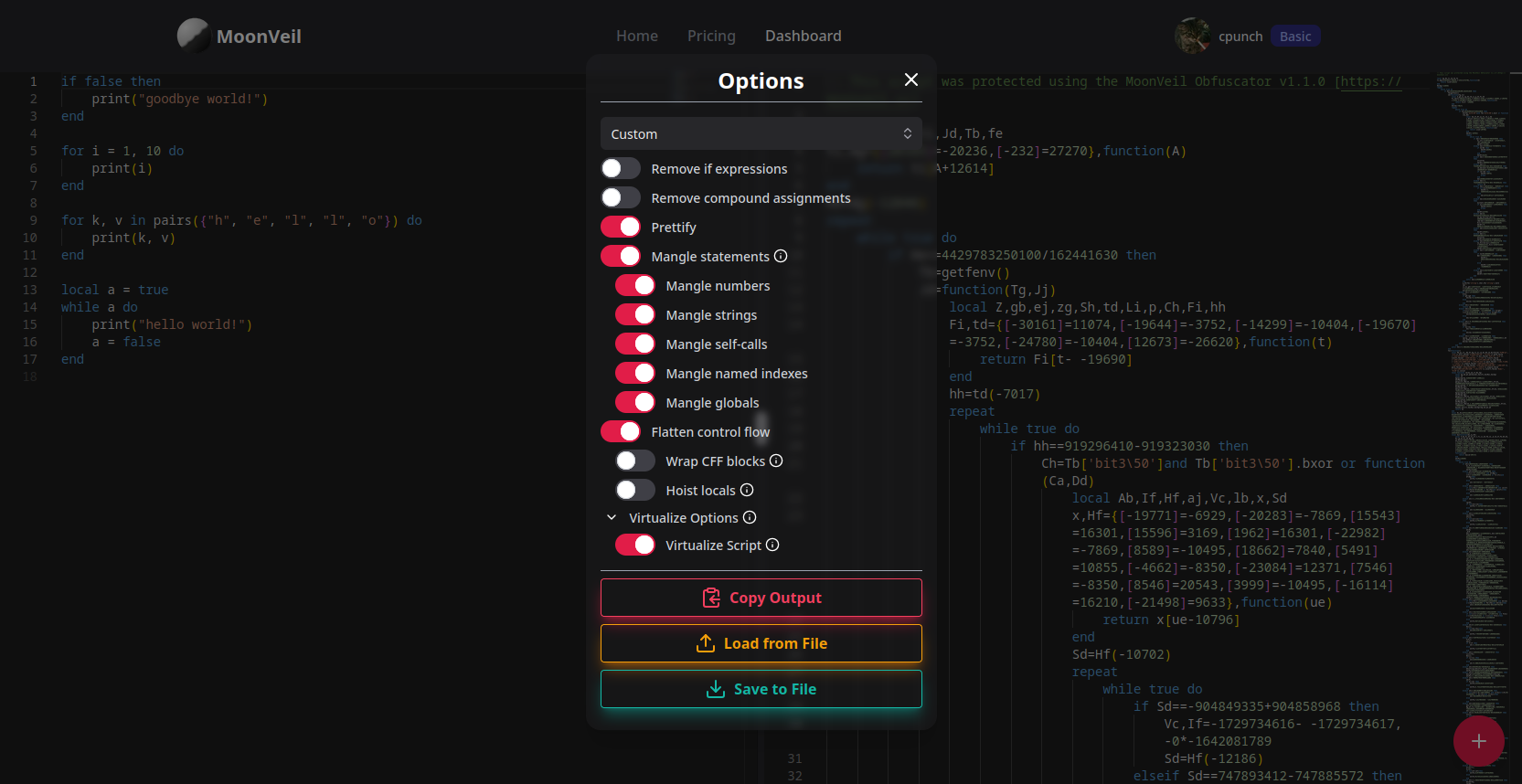 Dashboard Options